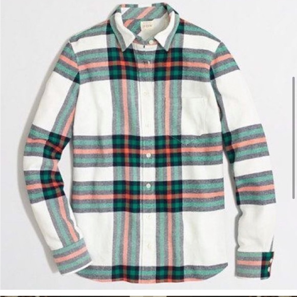 J Crew Factory Rock Salt Plaid Flannel Shirt L Large